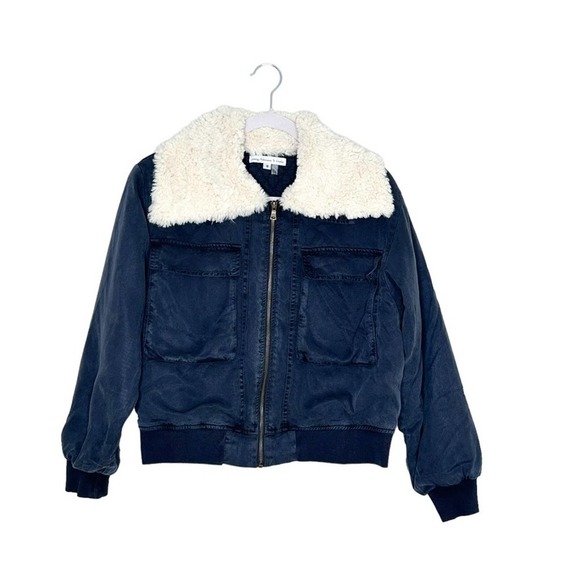 Young, Fabulous & Broke Tencel Blue Sherpa Bomber Jacket Small - Picture 2 of 6